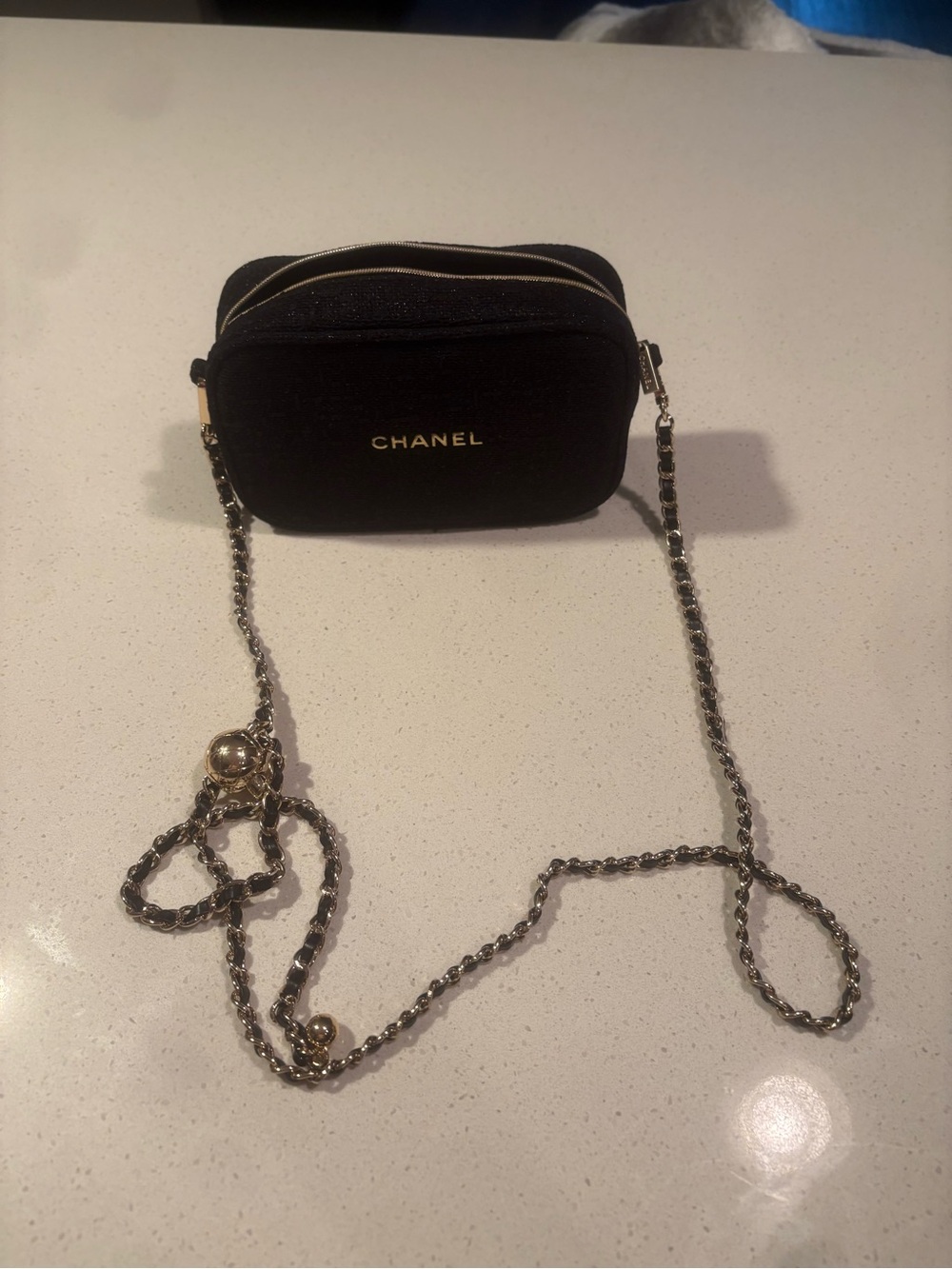 CHANEL Black Quilted Chain Crossbody Bag came with a make up purchase